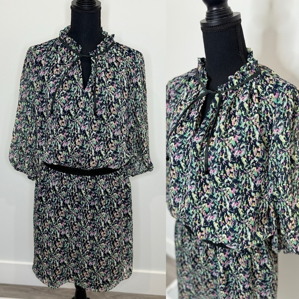 Phoebe Couture Lined Elastic Waist Pink and Green Dress (Sz 12)